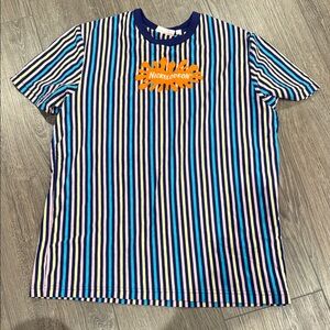 Nickelodeon Navy, Blue, Pink & White Striped Short Sleeve Tee with Orange Logo